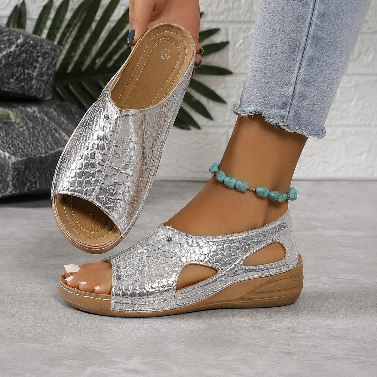 (🔥LETZTER TAG SALE– 80 % RABAT🔥) 🎉 BQODQO® Sandalen für Damen in Krokodiloptik - Image 8